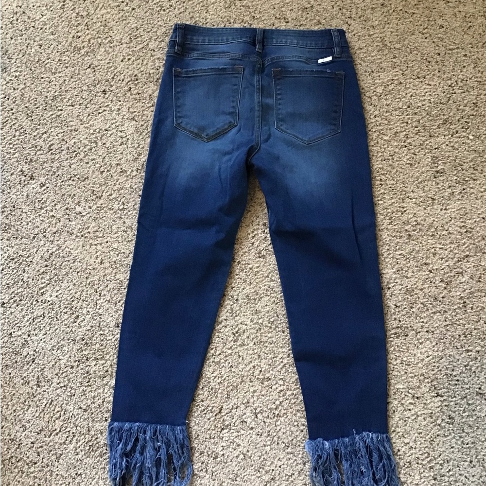 KanCan Dark Blue Fringed Ankle Jeans